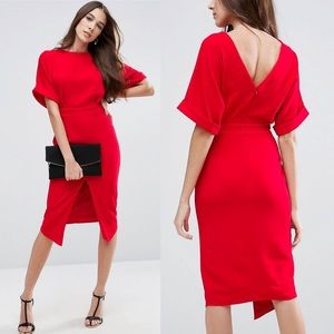 ASOS Red Midi Dress with V-Back